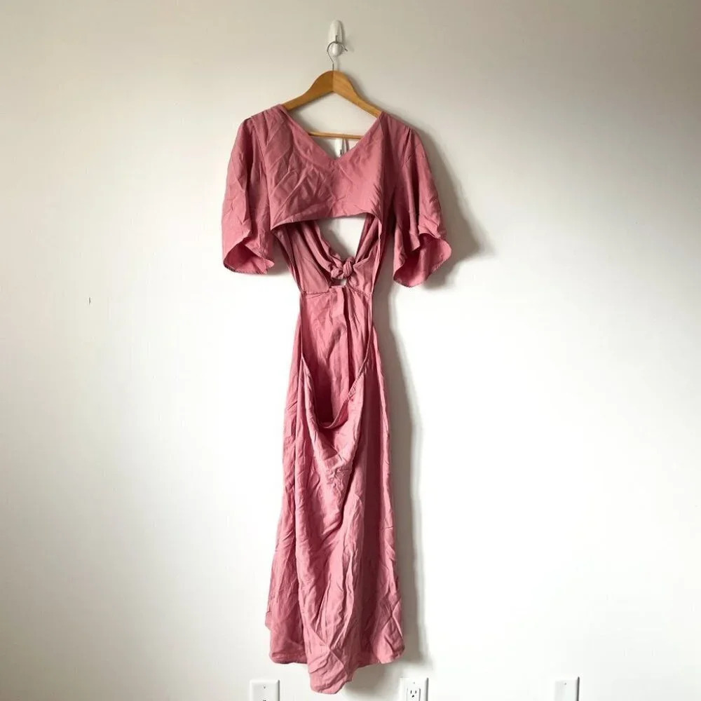 Zara Tie Bow Front Cut  Out Midi Dress Light Pink NWT Size XL - Picture 7 of 10